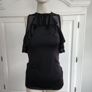 bebe Black Sleeveless Top With Mesh and Keyhole Back, Size Small